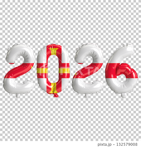 Guernsey flag colors 2026 3d illustration, balloon numbers 3d rendering on .. Guernsey flag colors 2026 3d illustration, balloon numbers 3d rendering on .. 132579008