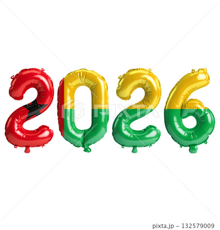 Guinea Bissau flag colors 2026 3d illustration, balloon numbers 3d renderin.. 132579009