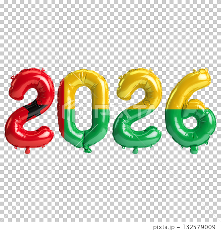 Guinea Bissau flag colors 2026 3d illustration, balloon numbers 3d renderin.. 132579009