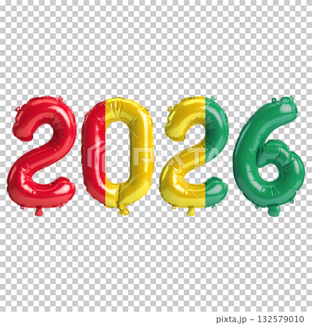Guinea flag colors 2026 3d illustration, balloon numbers 3d rendering on tr.. Guinea flag colors 2026 3d illustration, balloon numbers 3d rendering on tr.. 132579010