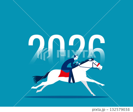 2026. Businessman riding a horse in 2026 2026. Businessman riding a horse in 2026 132579038