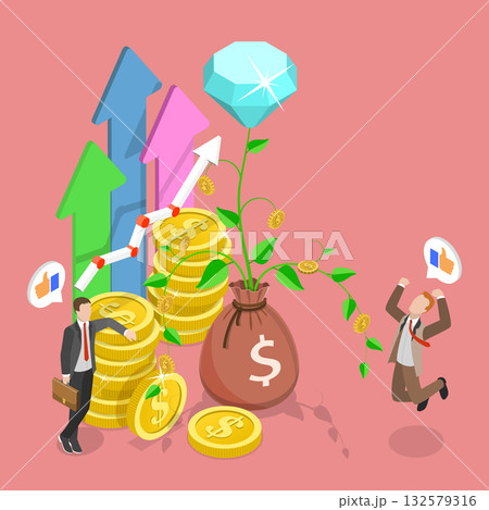 3D Isometric Flat Vector Illustration of Wealth, Achieving Business Success 3D Isometric Flat Vector Illustration of Wealth, Achieving Business Success 132579316