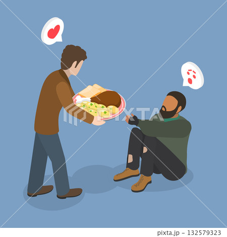 3D Isometric Flat Vector Illustration of Helping a Homeless , Idea For Volunteering To Help People And Make A Difference 132579323