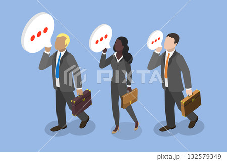 3D Isometric Flat Vector Illustration of Gossip, Business People Whispering Secret To Coworkers 132579349