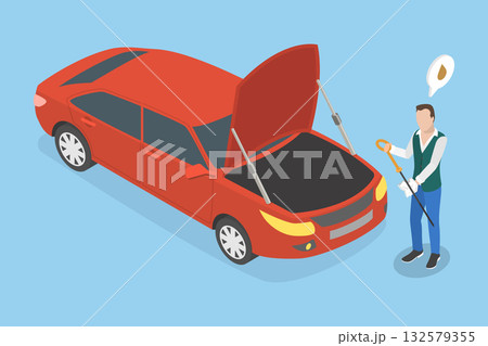 3D Isometric Flat Vector Illustration of Checking Engine Oil Level, Motor Inspecting 3D Isometric Flat Vector Illustration of Checking Engine Oil Level, Motor Inspecting 132579355