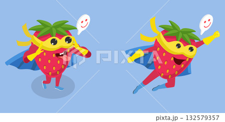 3D Isometric Flat Vector Illustration of Strawberry Superhero, Masked Character With Hands Up In Playful Pose 3D Isometric Flat Vector Illustration of Strawberry Superhero, Masked Character With Hands Up In Playful Pose 132579357