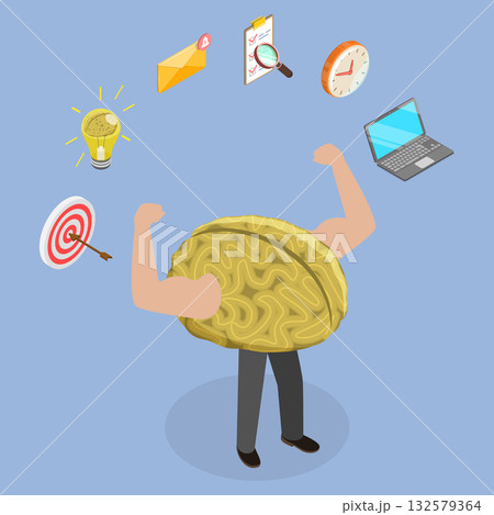 3D Isometric Flat Vector Illustration of Brain Power, Mental Exercises 132579364