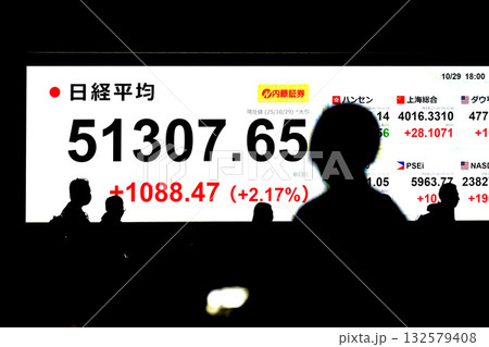 日本の東京都市景観初5万1000円台乗せ・5万1307円65銭株価/終値。爆騰アドテスト寄与＝29日 132579408