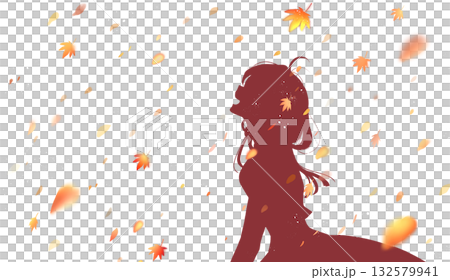 微笑的女人，側臉，秋葉，剪影 132579941