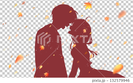 Men and women laughing facing each other Autumn Autumn leaves Silhouette Men and women laughing facing each other Autumn Autumn leaves Silhouette 132579946