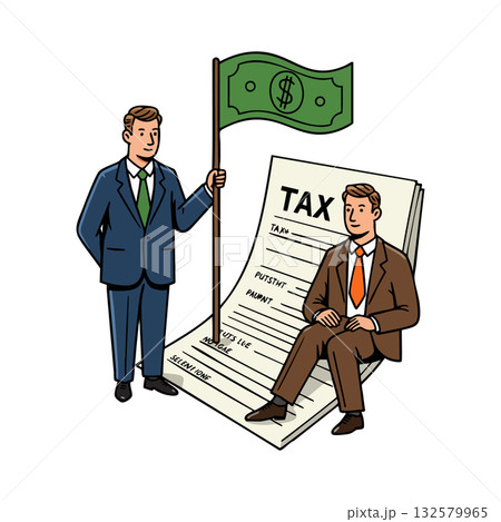 Businessmen holding money flag with tax form background financial concept vector illustration 132579965