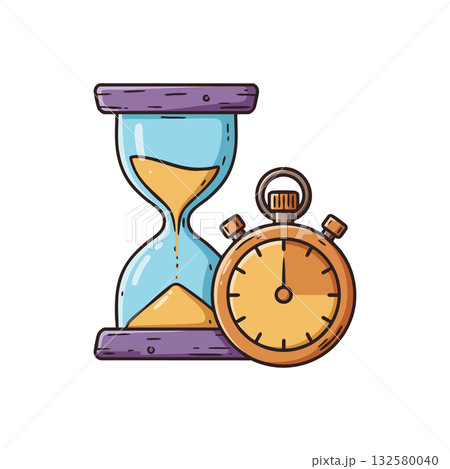 Hourglass and Stopwatch Vector Illustration Showing Time Measurement and Passing Sand Timer Concept 132580040