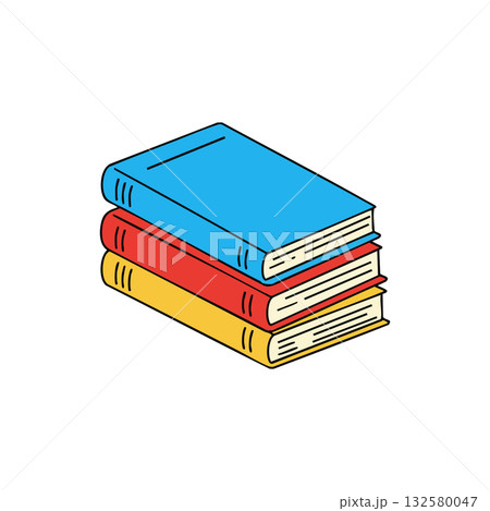 Stack of colorful books with blue red and yellow covers in simple vector style for education and reading concepts 132580047