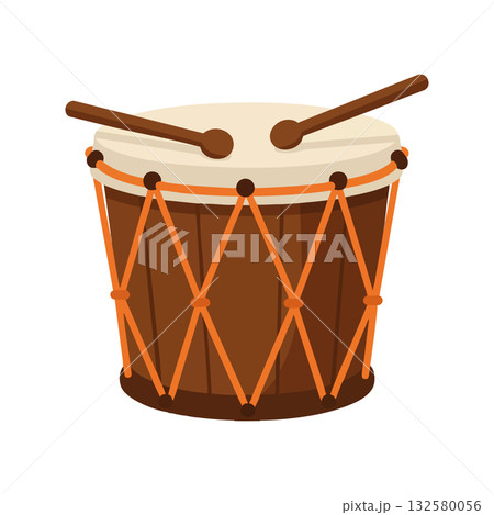 Drum with wooden body and sticks simple musical instrument vector illustration for music and culture designs Drum with wooden body and sticks simple musical instrument vector illustration for music and culture designs 132580056