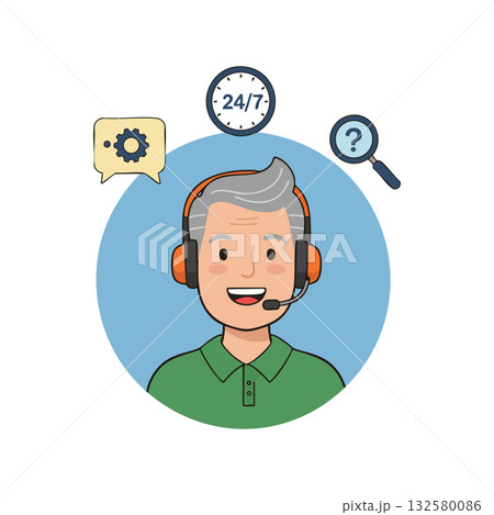 Customer support agent with headset providing 24 7 technical assistance and problem solving vector illustration Customer support agent with headset providing 24 7 technical assistance and problem solving vector illustration 132580086