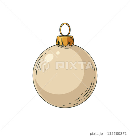 Christmas tree ornament beige ball decoration with golden hanger vector design for holiday season celebrations Christmas tree ornament beige ball decoration with golden hanger vector design for holiday season celebrations 132580271
