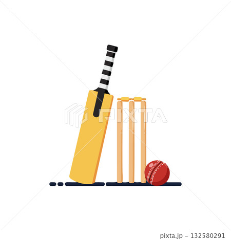 Cricket bat ball and wicket set vector illustration for sports and game activity design 132580291