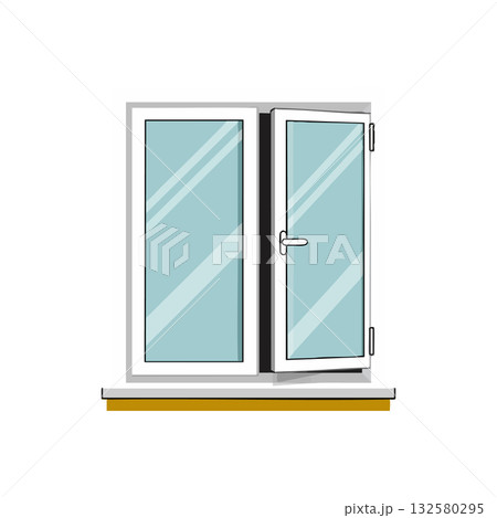 Window with open glass pane and white frame vector illustration for modern home design and architecture elements Window with open glass pane and white frame vector illustration for modern home design and architecture elements 132580295