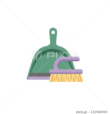 Dustpan and Brush Cleaning Tools Household Equipment for Sweeping Floors Vector Illustration 132580304