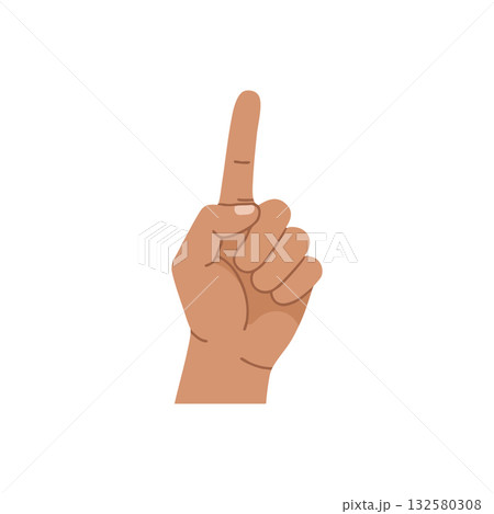 Raised index finger hand gesture with brown skin tone pointing upward vector illustration 132580308