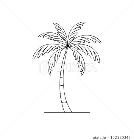 Palm tree vector drawing with curved trunk and detailed leaves natural tropical plant design for landscaping and decoration 132580345