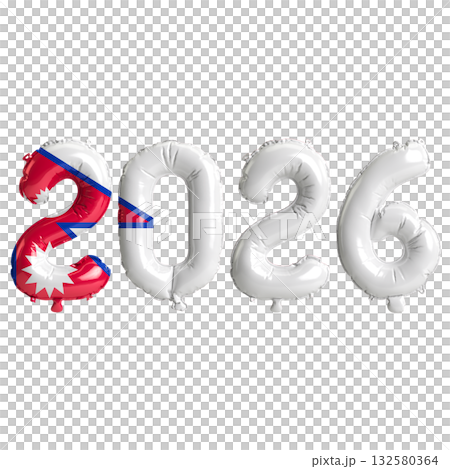 Nepal flag colors 2026 3d illustration, balloon numbers 3d rendering on tra.. Nepal flag colors 2026 3d illustration, balloon numbers 3d rendering on tra.. 132580364