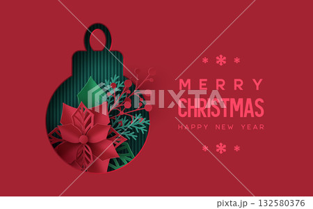 Elegant paper cut Christmas ornament with poinsettia Elegant paper cut Christmas ornament with poinsettia 132580376