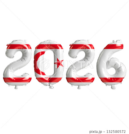 Turkish Republic flag colors 2026 3d illustration, balloon numbers 3d rende.. Turkish Republic flag colors 2026 3d illustration, balloon numbers 3d rende.. 132580572