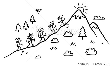 Family Hiking Adventure Mountain Climbing Fun 132580758