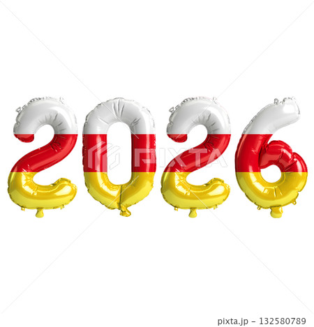 South Ossetia flag colors 2026 3d illustration, balloon numbers 3d renderin.. South Ossetia flag colors 2026 3d illustration, balloon numbers 3d renderin.. 132580789
