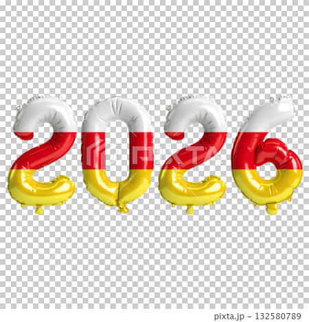 South Ossetia flag colors 2026 3d illustration, balloon numbers 3d renderin.. 132580789