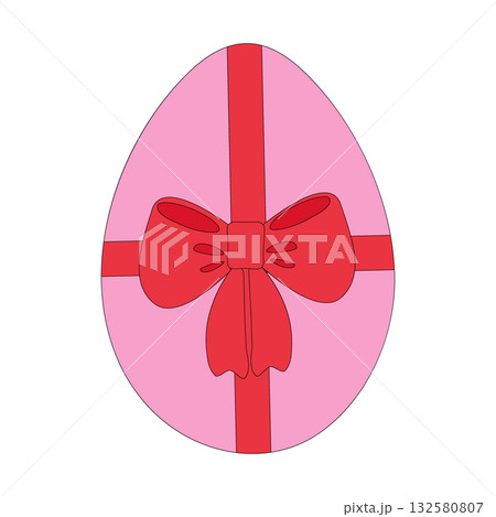 Painted Easter Egg Tied by Red Ribbon Bow Easter Sticker Icon Minimalist Flat Design in trendy pink Painted Easter Egg Tied by Red Ribbon Bow Easter Sticker Icon Minimalist Flat Design in trendy pink 132580807