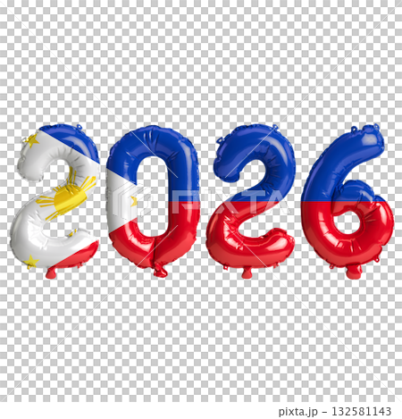 Philippines flag colors 2026 3d illustration, balloon numbers 3d rendering .. Philippines flag colors 2026 3d illustration, balloon numbers 3d rendering .. 132581143
