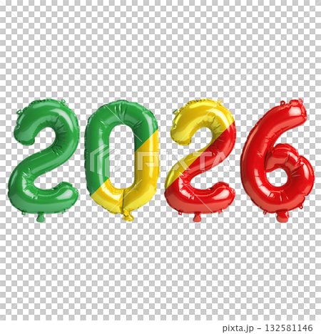 Republic of the Congo flag colors 2026 3d illustration, balloon numbers 3d .. 132581146