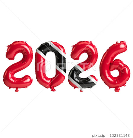 Trinidad and Tobago flag colors 2026 3d illustration, balloon numbers 3d re.. 132581148