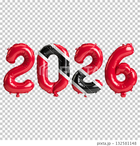 Trinidad and Tobago flag colors 2026 3d illustration, balloon numbers 3d re.. 132581148