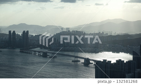 Busan cityscape with Gwangan Bridge spanning across the bay 132581268