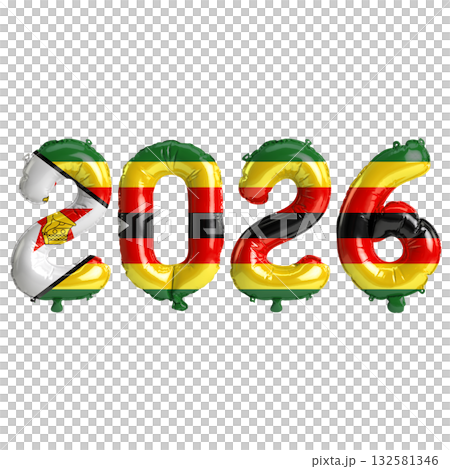 3d Illustration of 2026 Balloon Numbers with Zimbabwe Flag Colors on transp.. 3d Illustration of 2026 Balloon Numbers with Zimbabwe Flag Colors on transp.. 132581346