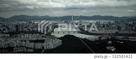 Seoul cityscape panoramic view showing Cheongdam Bridge Seoul cityscape panoramic view showing Cheongdam Bridge 132581411