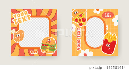 Trendy food social media post template with modern and vibrant design. Perfect for restaurant marketing, online promotion, digital branding, and creative advertising content. 132581414