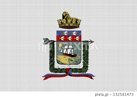 The official flag of Port-au-Prince, the capital of Haiti, on fabric texture. Conceptual collage. Illustration 132581473