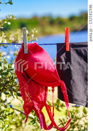 Clothes hanging to dry outdoor 132581596