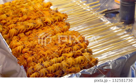 Octopus skewers fresh Korean street food snack in Seoul Octopus skewers fresh Korean street food snack in Seoul 132581730