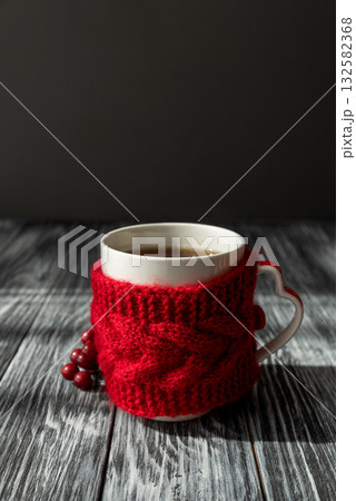 Festive Mug with Knitted Cozy, Red Berries, and Heart-Shaped Handle Festive Mug with Knitted Cozy, Red Berries, and Heart-Shaped Handle 132582368