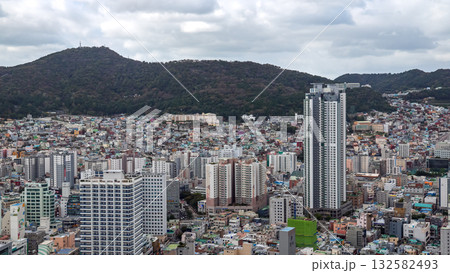 Busan city view showcasing dense urban residential architecture 132582493