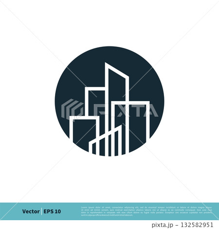 Line Art Building, Skyscraper, Skyline, Town / City Icon Vector Logo Template Illustration Design. Vector EPS 10. 132582951