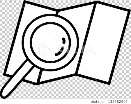 A vector icon combining a map and a magnifying glass to represent search and exploration | For navigation and business documents 132582995
