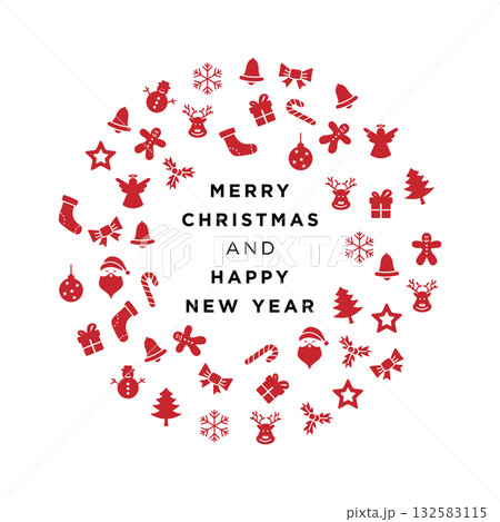 Merry Christmas and Happy New Year Eve Greeting Card Vector Template Illustration Design. Vector EPS 10. 132583115