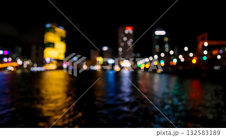 Busan city night lights bokeh creating abstract reflections 132583189