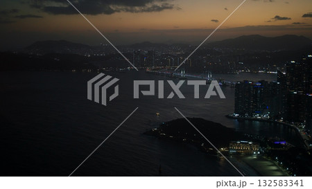 Busan Gwangandaegyo bridge and cityscape at dusk 132583341